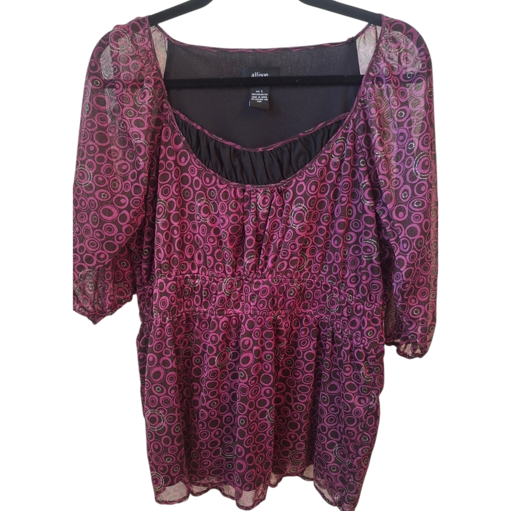 Allison Morgan Purple and Black Sheer Blouse Size: L